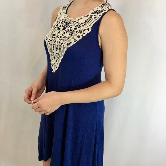 Royal Blue Asymmetrical With Cream Crochet Detail - Picture 3 of 7